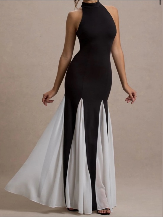 Club L London Dresses & Skirts - Club L London Black and White High-Neck Maxi Skirt Dress with Contrast Panels